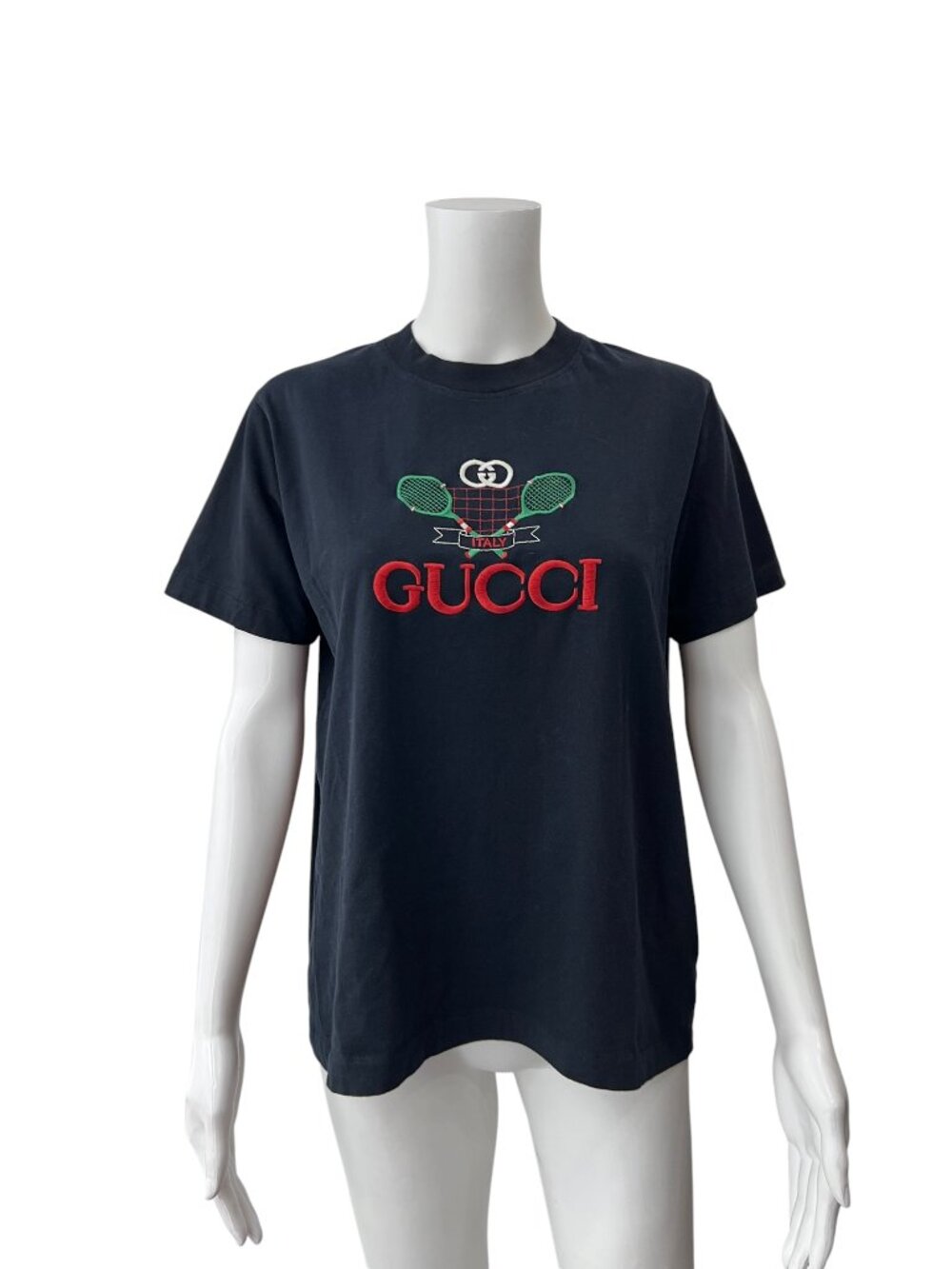 $650 Gucci Black Embroidered Tennis Racket T-Shirt size Medium